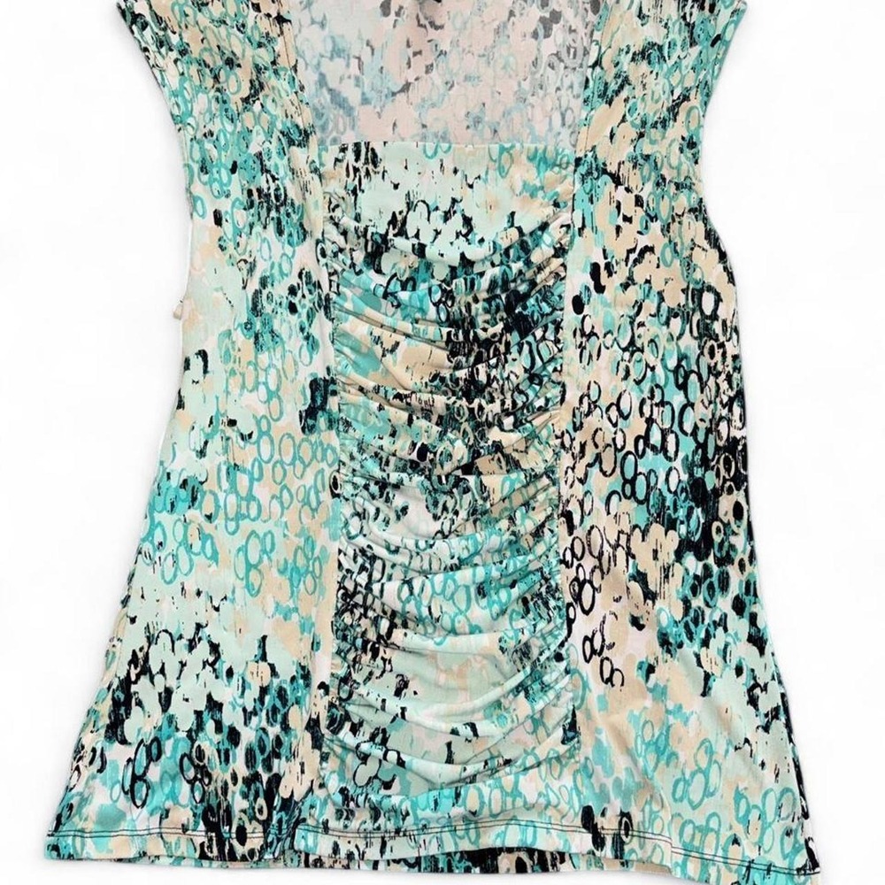 Style & Co Aqua Abstract Ruched Top Size XL